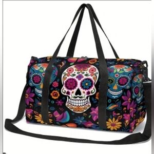 Vibrant Floral Skull Print Large Travel Duffel Bag. New!